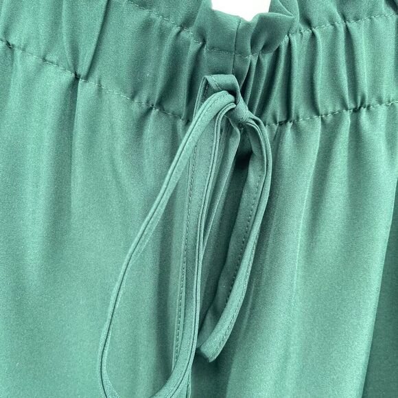 Emerald Green Pull-On Paperbag Waist Wide Leg Pants 4XL High Rise Lightweight - Picture 4 of 10
